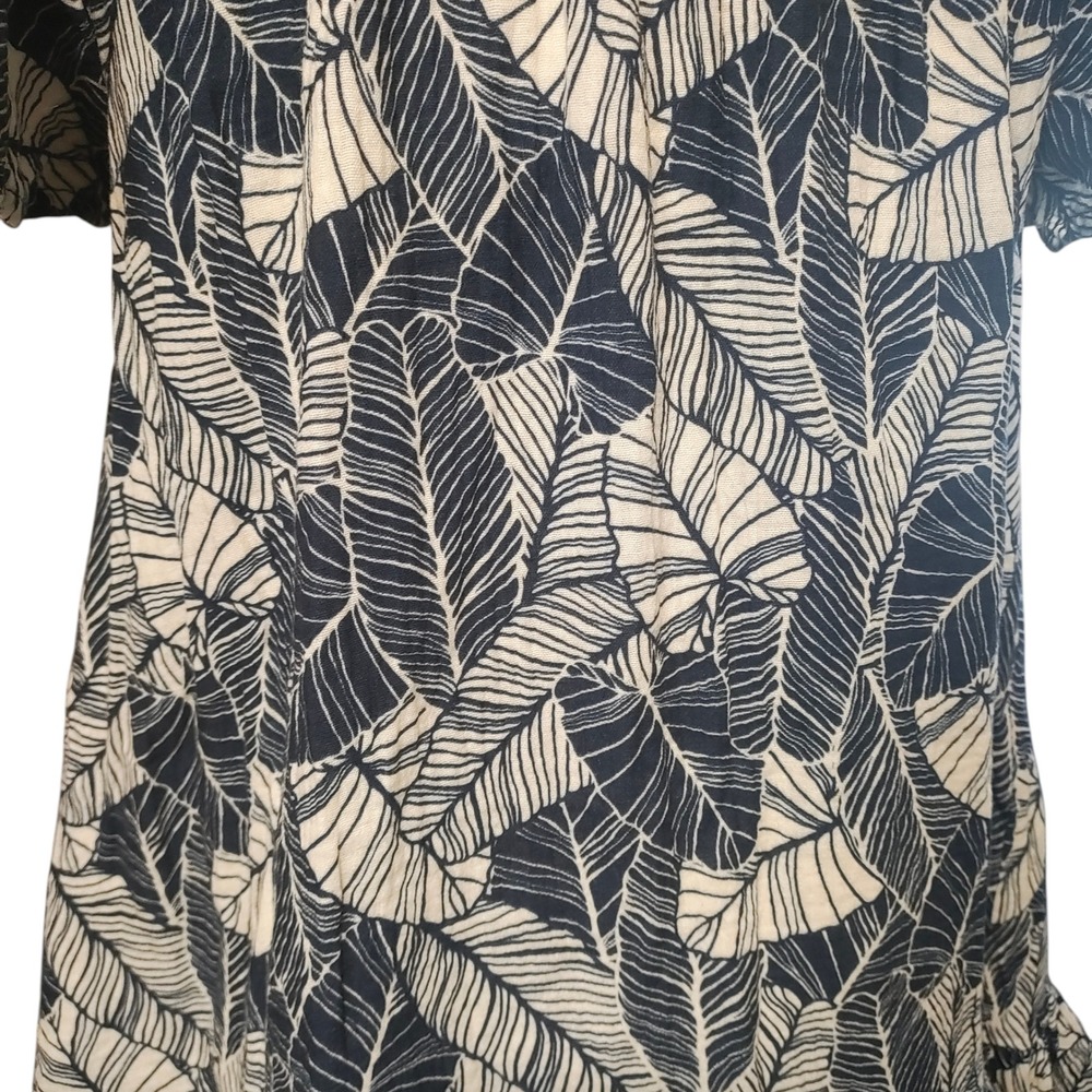 Marine Layer Shirley Navy Blue White Palm Leaf Off Shoulder Ruffle Mini Dress M - Picture 10 of 16